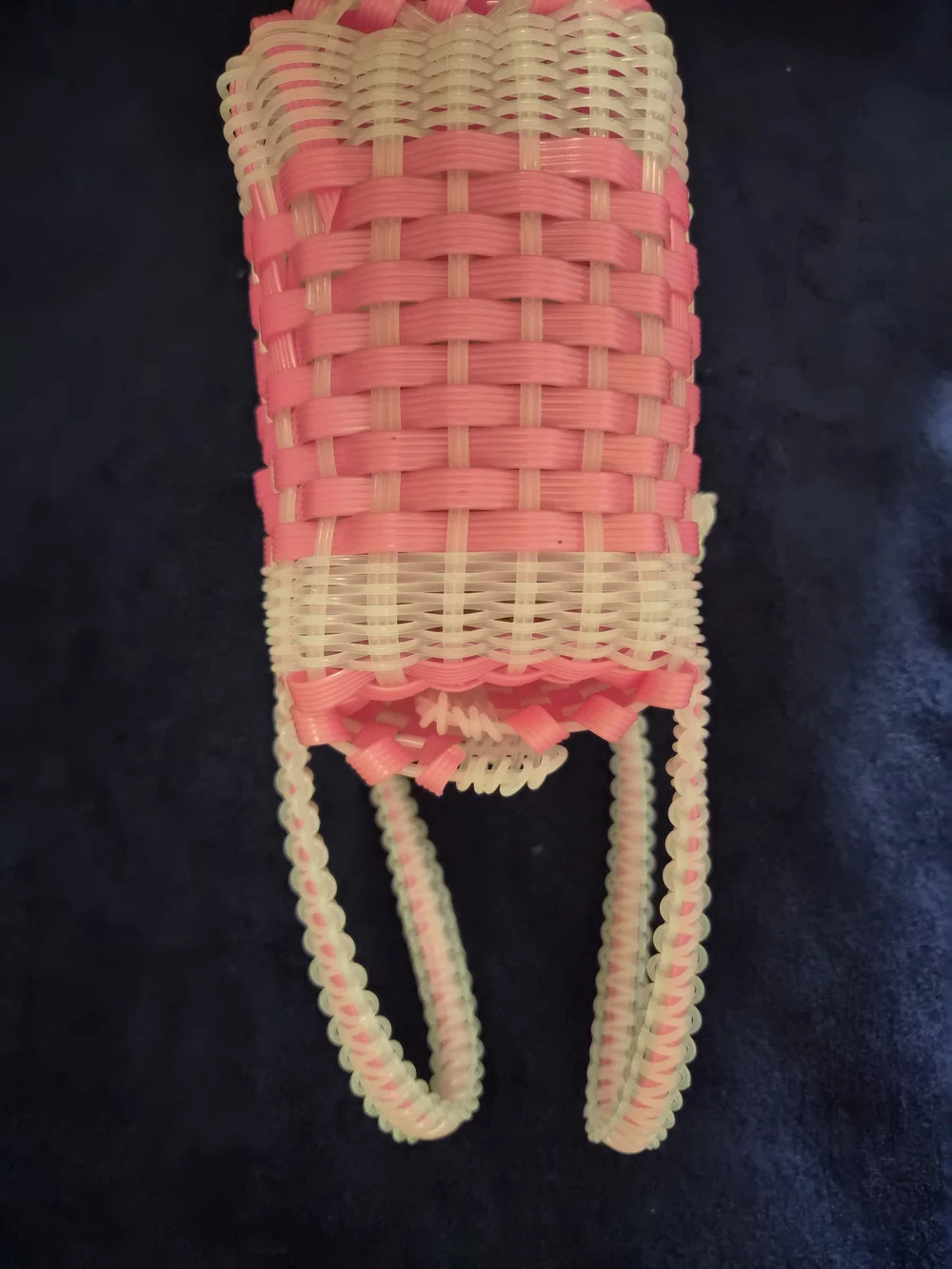 Pink and White Woven Cosmetic Tote